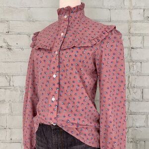 Vintage 80s Floral Ruffle Peasant Blouse - Pink Calico